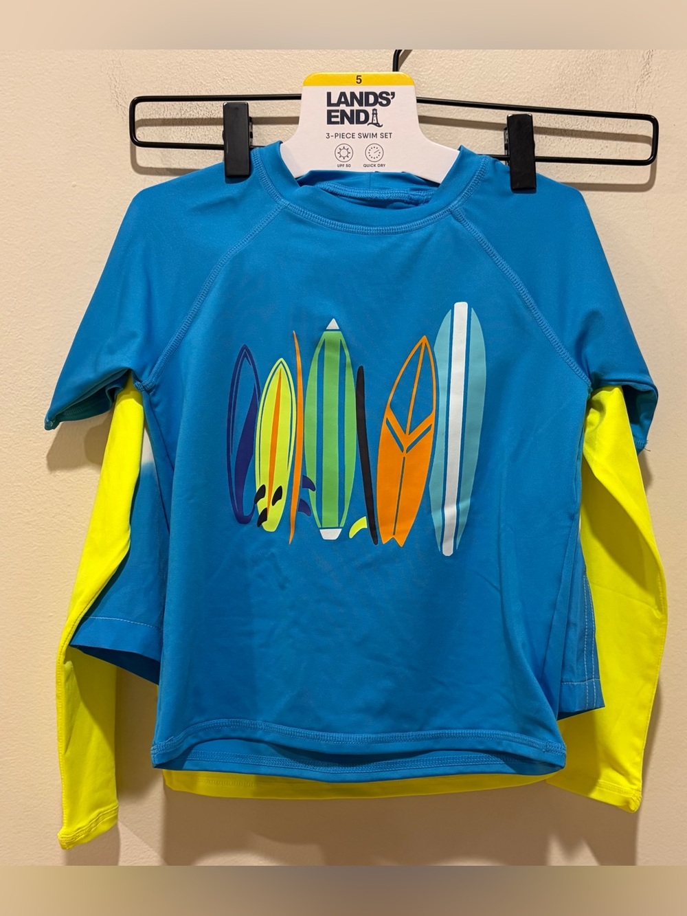 NWT Lands’ End 3 Piece Swim Set - Swimming Trunks Shorts & 2 Shirts - Boy’s 5